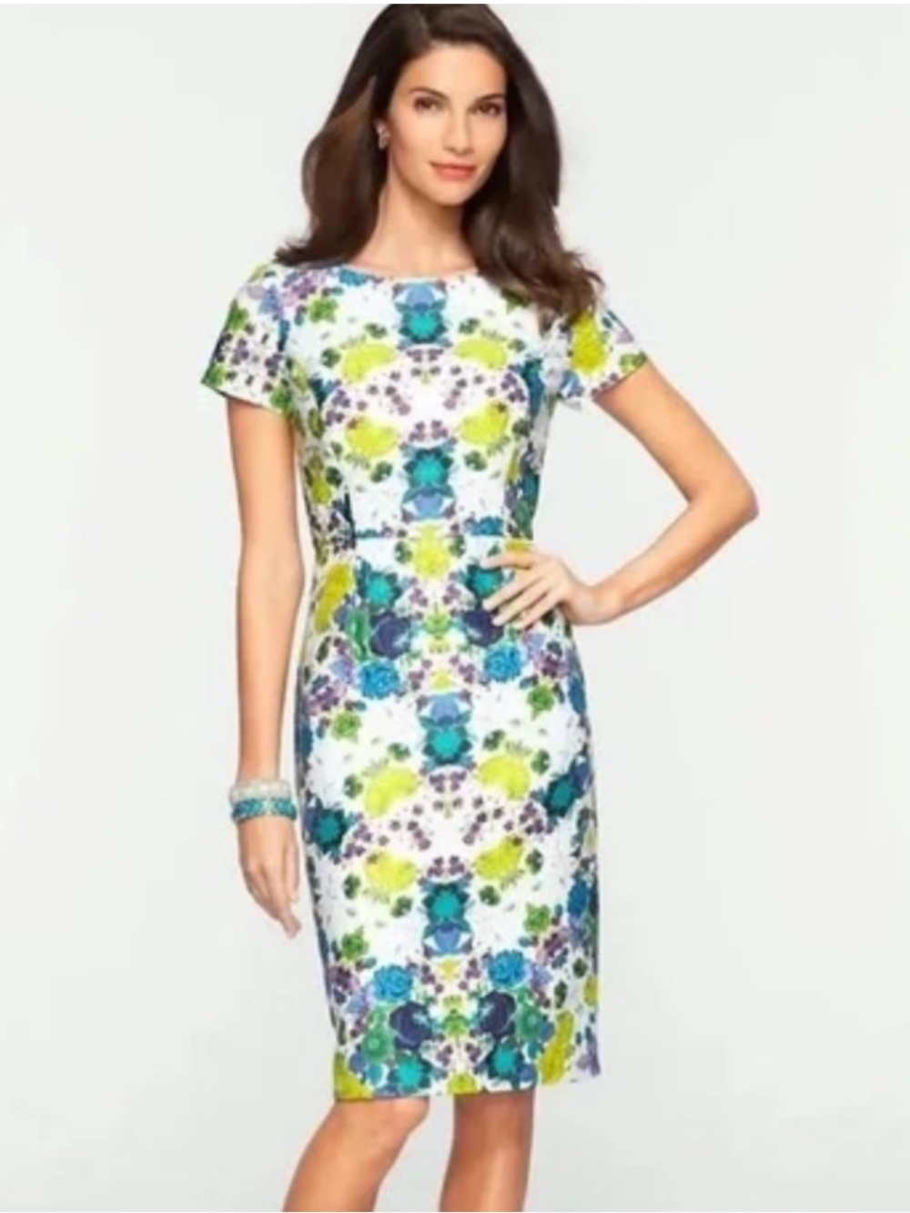 Talbots Mirrored Linen Sheath Floral Print Dress